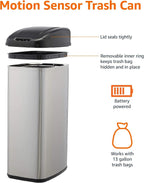 Rectangular Stainless Steel 60L Dustbin with Hands-Free Motion