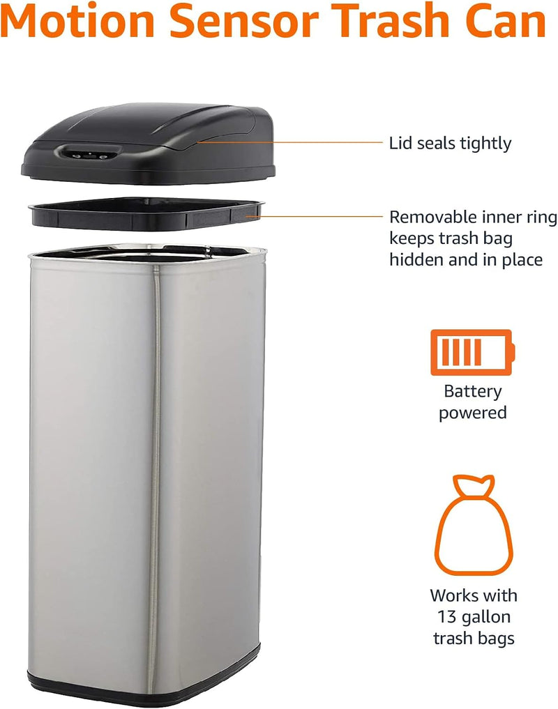 Rectangular Stainless Steel 60L Dustbin with Hands-Free Motion