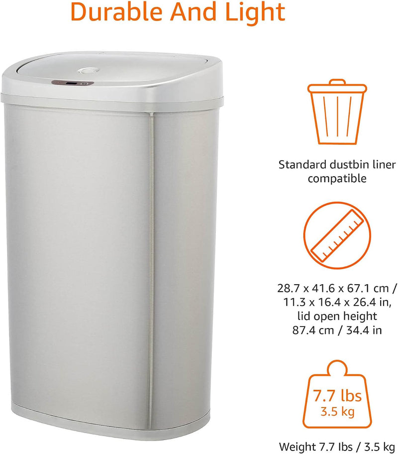 Rectangular Stainless Steel 60L Dustbin with Hands-Free Motion