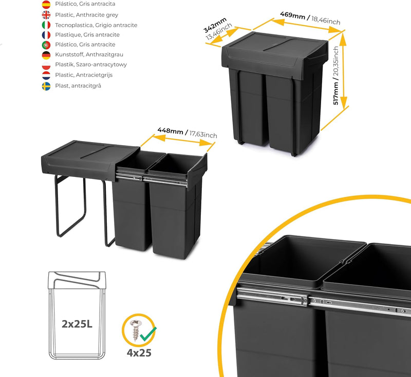 Recycle 35L Bin for Kitchen Lower