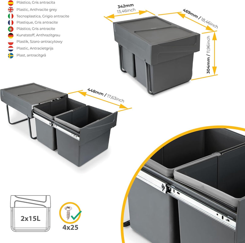 Recycle 35L Bin for Kitchen Lower