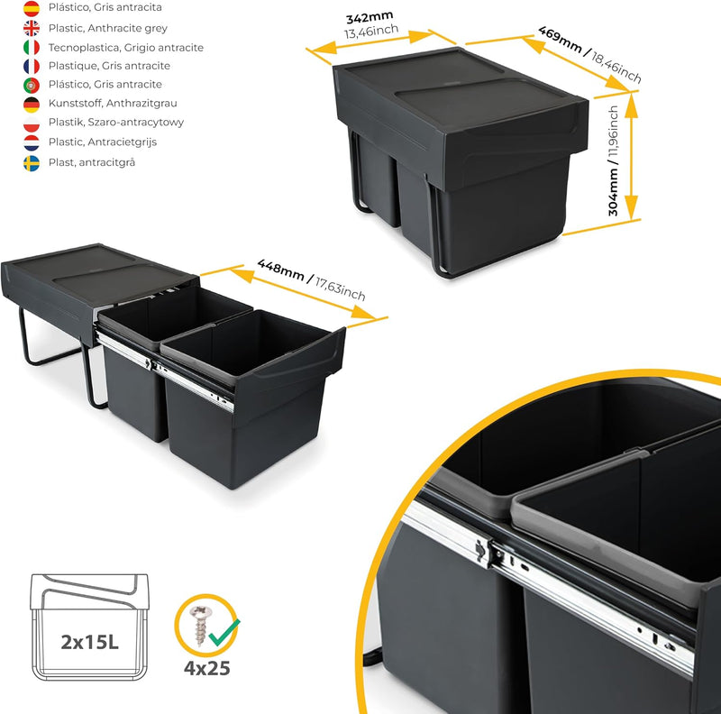 Recycle 35L Bin for Kitchen Lower