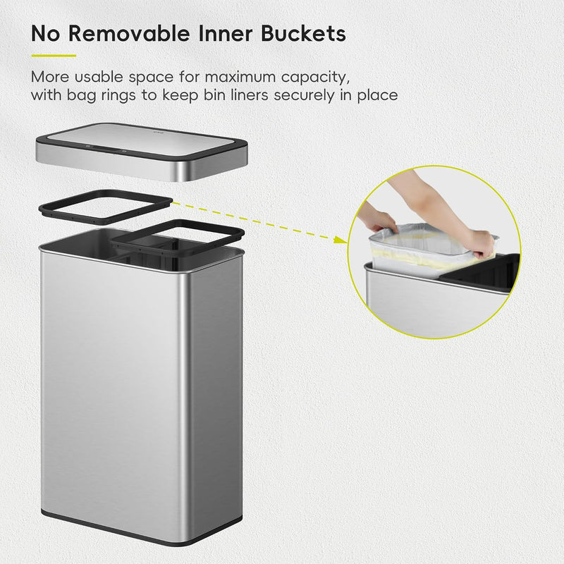 Recycling Kitchen Bin Soft-Close 20L+20L Stainless Steel