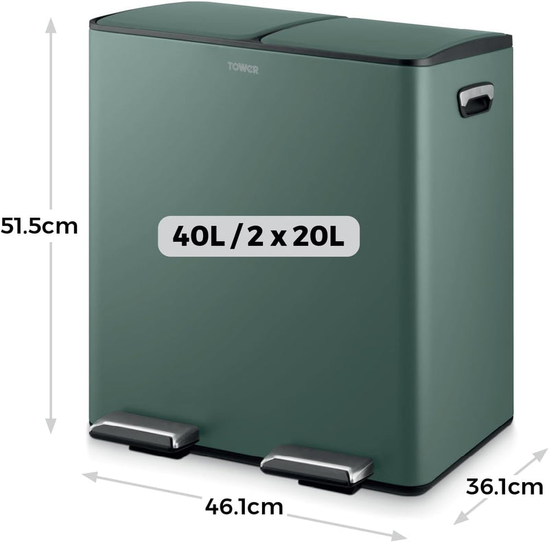 Recycling Pedal Bin Two 20L Compartments