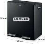 Recycling Pedal Bin Two 20L Compartments