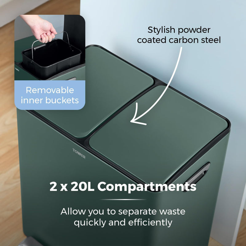 Recycling Pedal Bin Two 20L Compartments