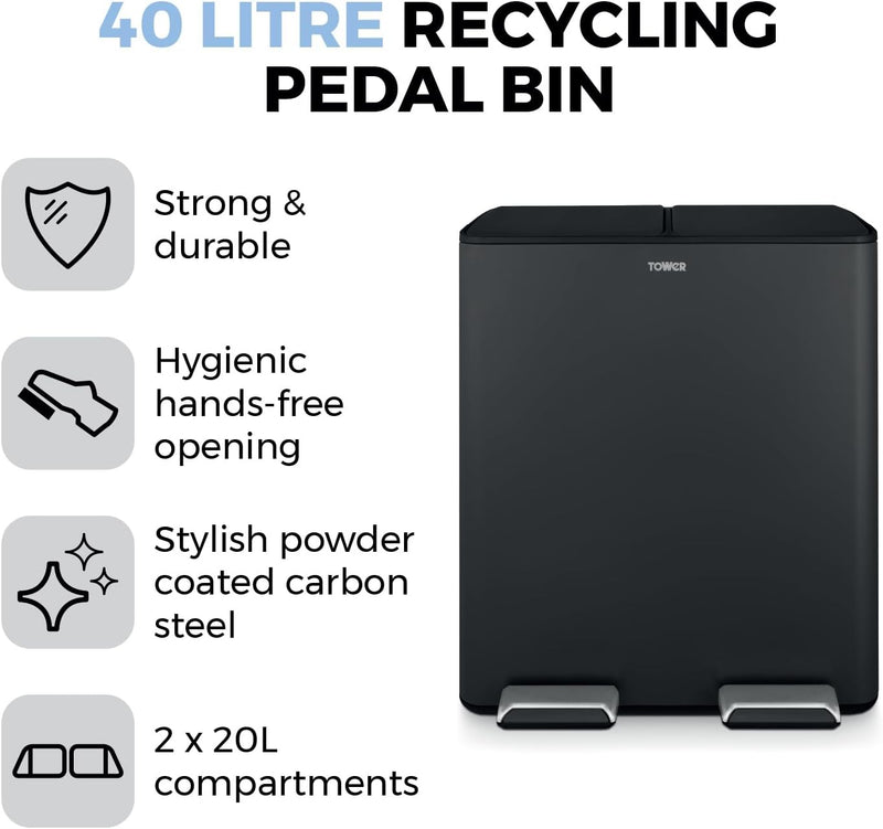 Recycling Pedal Bin Two 20L Compartments