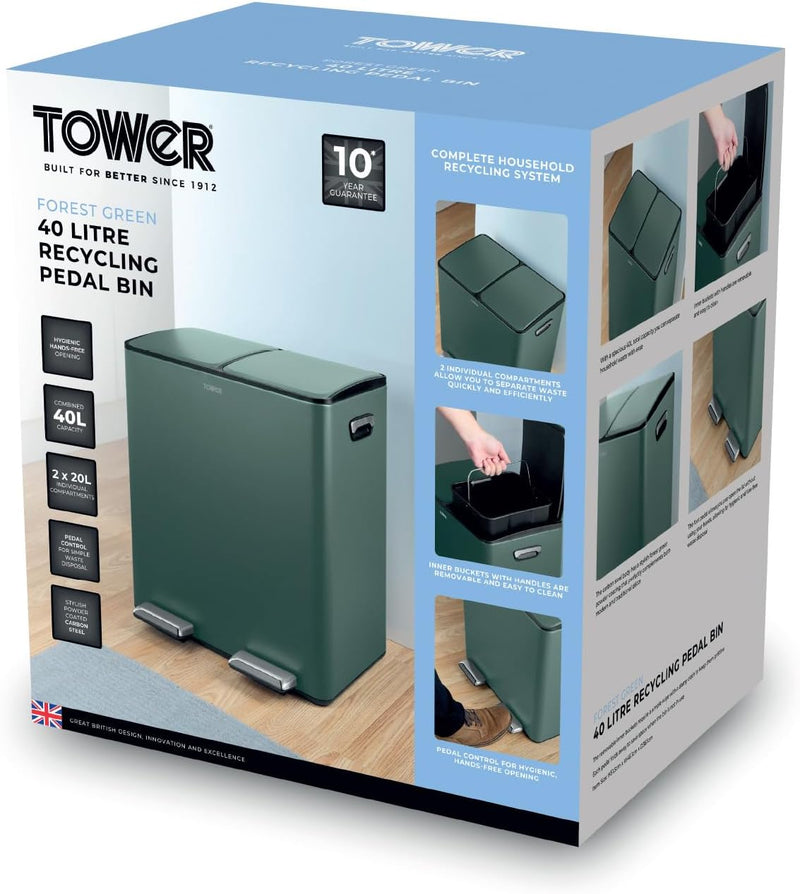 Recycling Pedal Bin Two 20L Compartments