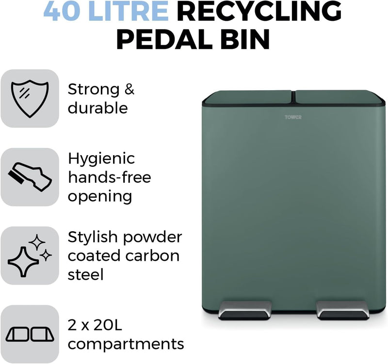 Recycling Pedal Bin Two 20L Compartments