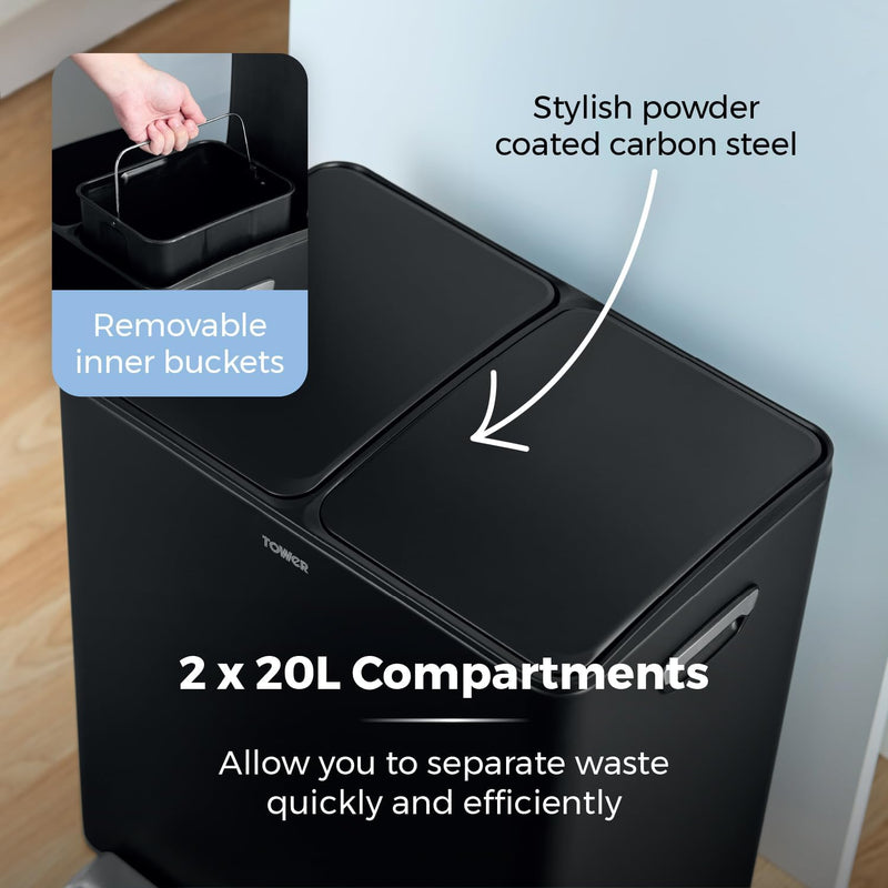 Recycling Pedal Bin Two 20L Compartments