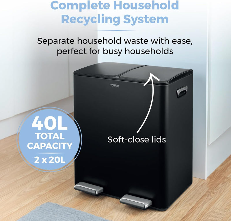 Recycling Pedal Bin Two 20L Compartments