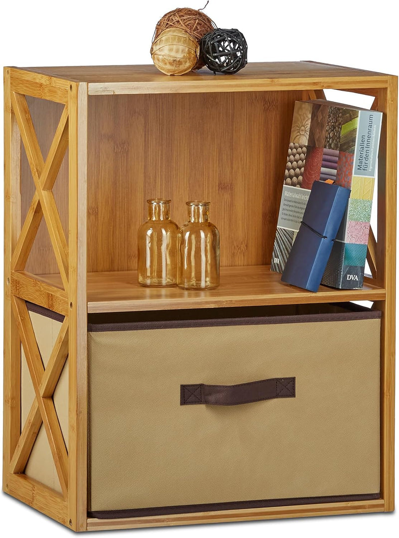 2x Bamboo Shelf with Basket 2 Tiers Wooden