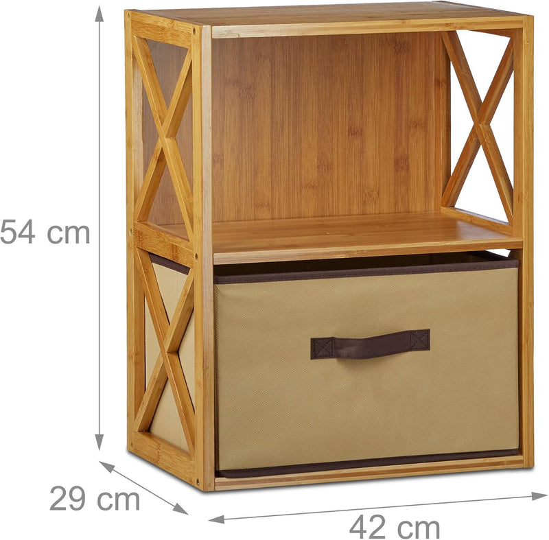 2x Bamboo Shelf with Basket 2 Tiers Wooden