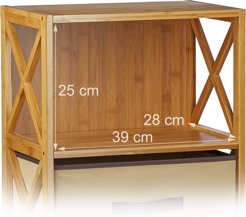 2x Bamboo Shelf with Basket 2 Tiers Wooden