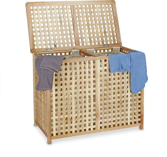 Double Laundry Hamper Basket 2 Part Bin 46.1