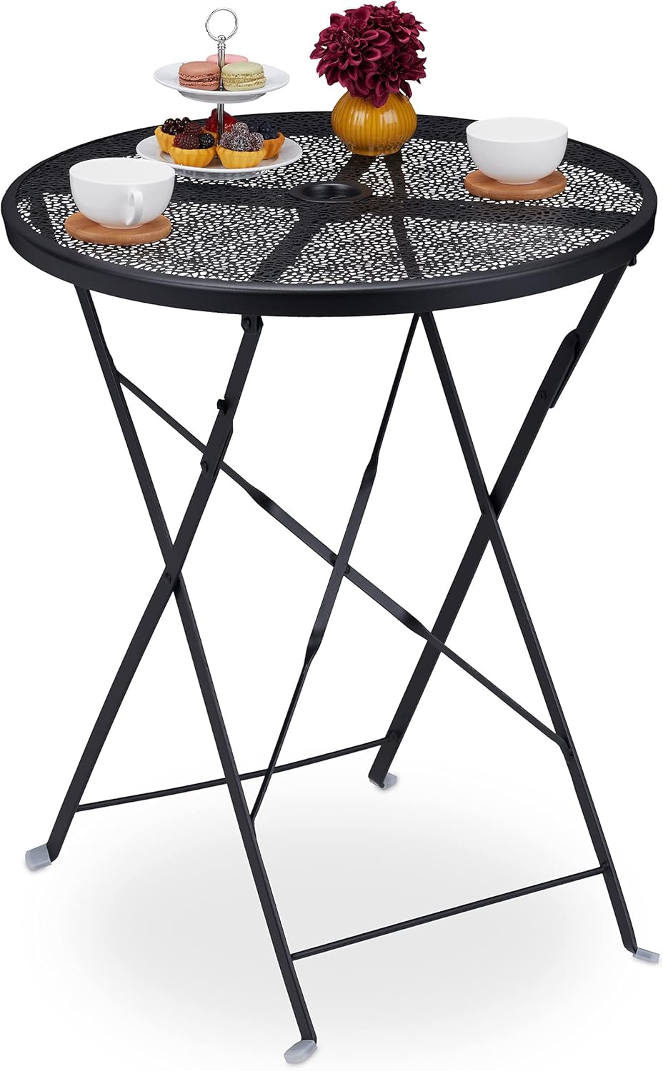 Relaxdays Fold-Up Garden Table Parasol Hole Weatherproof Steel