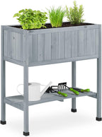 Relaxdays Raised Wooden Planter with Liner Flower Bed