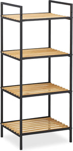 Relaxdays Standing Shelf Unit 4 Tiers Bamboo Metal
