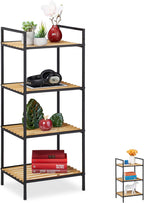 Relaxdays Standing Shelf Unit 4 Tiers Bamboo Metal