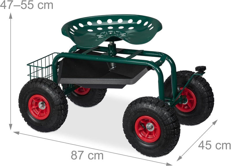 Wheeled Garden Seat Height-Adjustable 150KG Capacity Storage