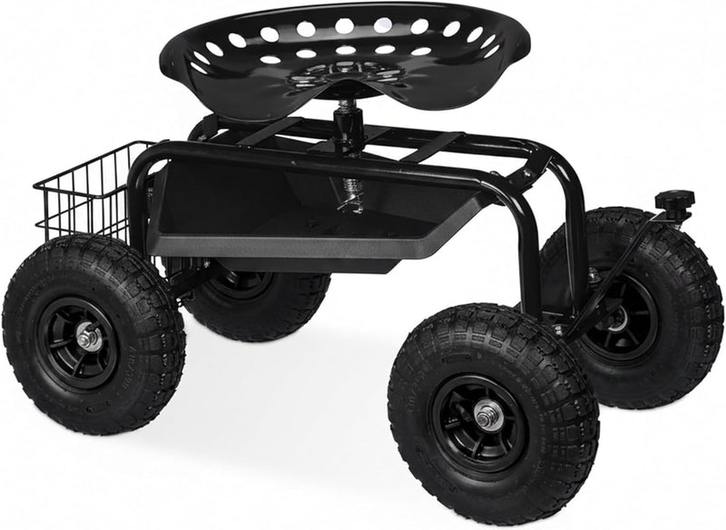 Wheeled Garden Seat Height-Adjustable 150KG Capacity Storage