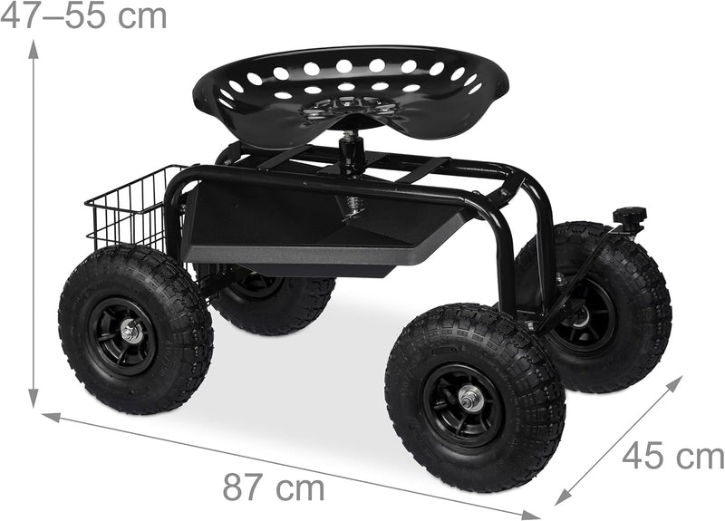 Wheeled Garden Seat Height-Adjustable 150KG Capacity Storage