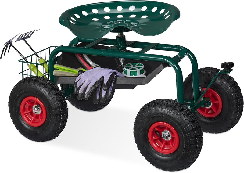 Wheeled Garden Seat Height-Adjustable 150KG Capacity Storage