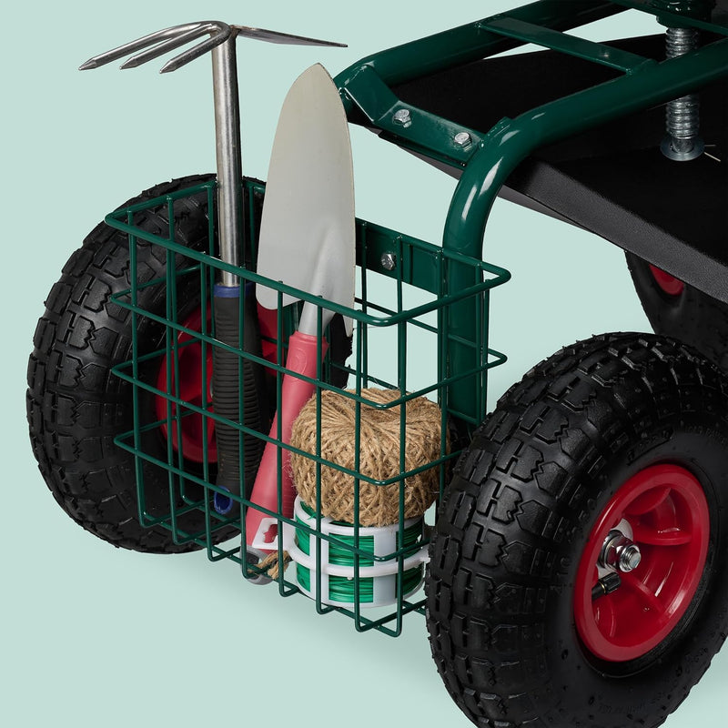 Wheeled Garden Seat Height-Adjustable 150KG Capacity Storage