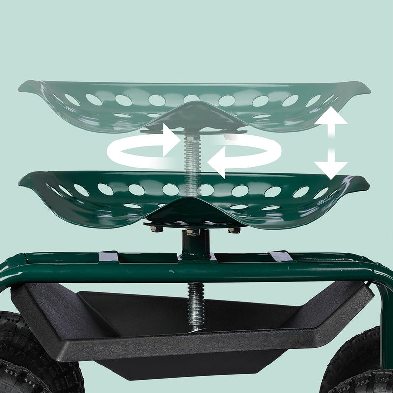 Wheeled Garden Seat Height-Adjustable 150KG Capacity Storage