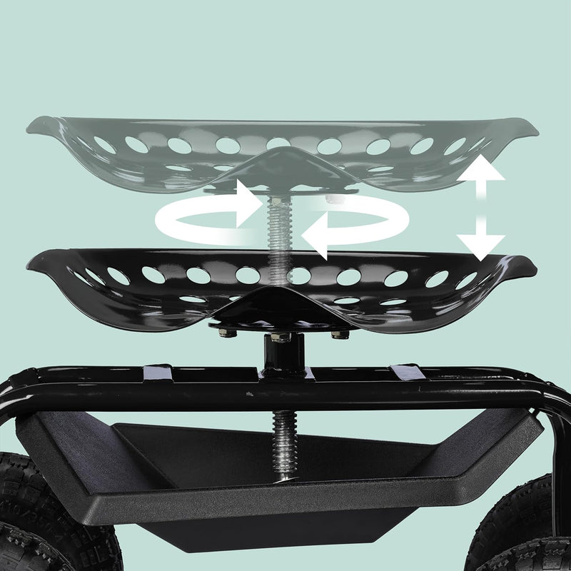 Wheeled Garden Seat Height-Adjustable 150KG Capacity Storage