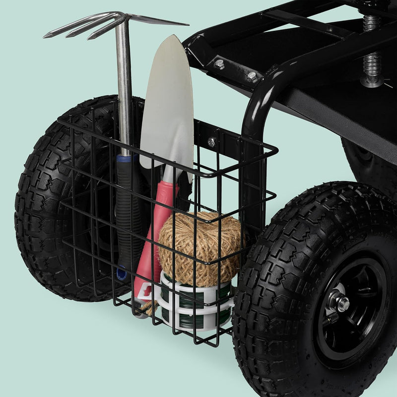 Wheeled Garden Seat Height-Adjustable 150KG Capacity Storage