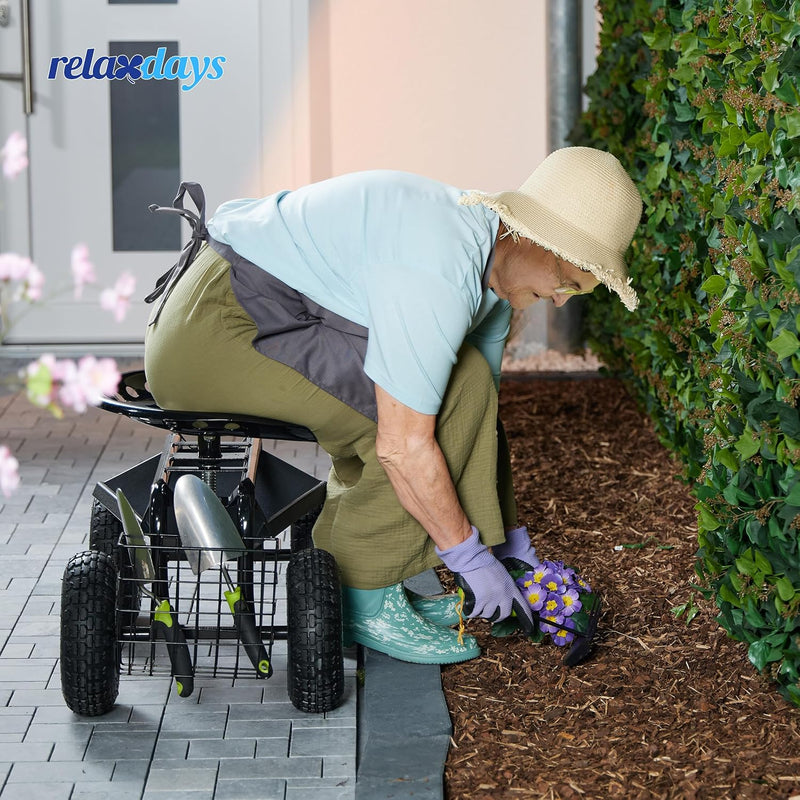 Wheeled Garden Seat Height-Adjustable 150KG Capacity Storage