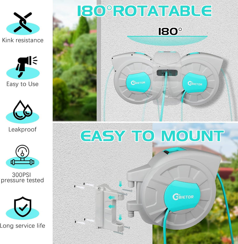 Retractable Garden Hose Reel 1 2" 35m+2m Water