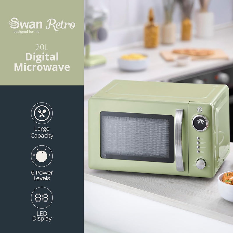 Retro 20L Digital Microwave 5 Power Levels 12