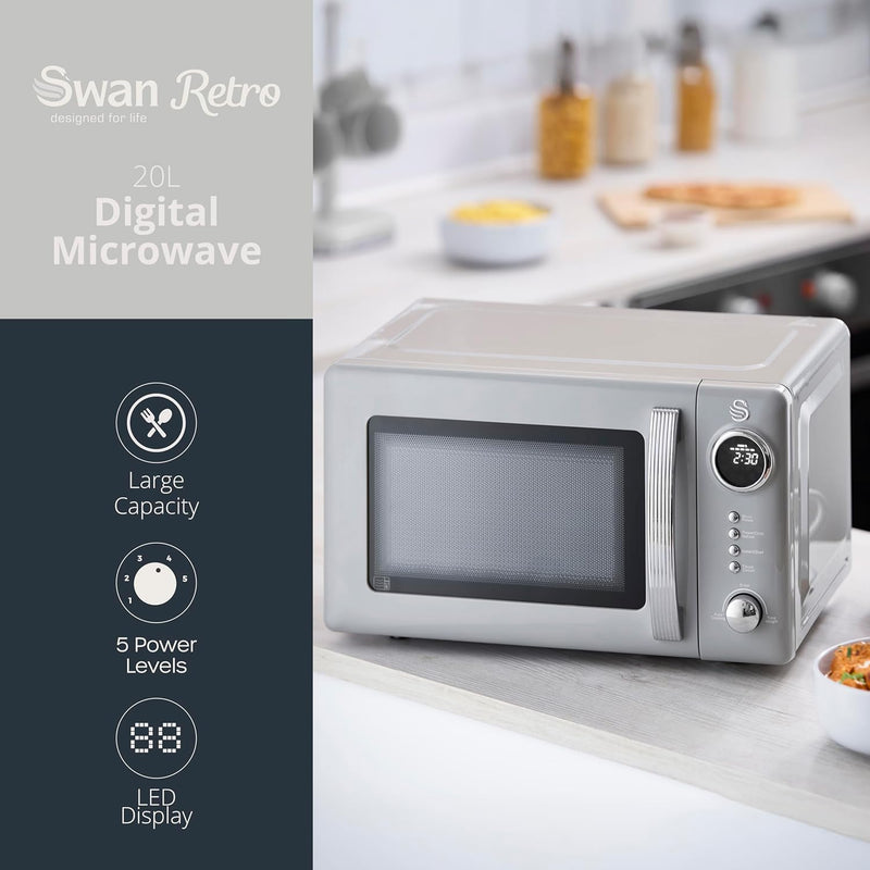 Retro 20L Digital Microwave 5 Power Levels 12