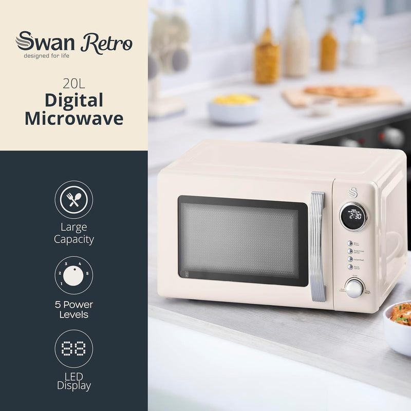 Retro 20L Digital Microwave 5 Power Levels 12