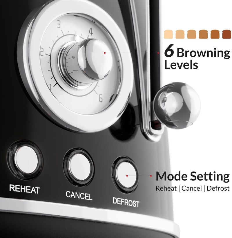 Retro 4 Slice Toaster Wide Slot Defrost Glossy