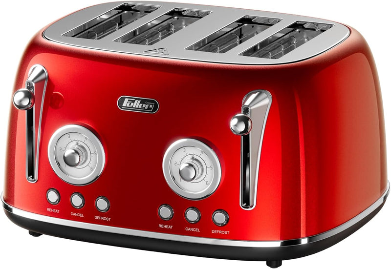 Retro 4 Slice Toaster Wide Slot Defrost Glossy
