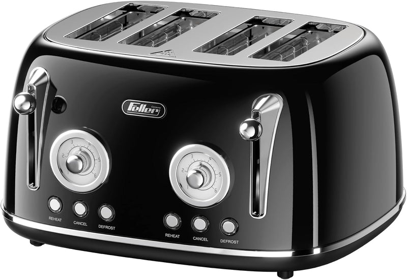 Retro 4 Slice Toaster Wide Slot Defrost Glossy