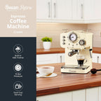 Retro Espresso Coffee Machine with Milk Frother Steam