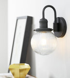 Retro Glass Ribbed Sconce Wall Light Industrial Globe