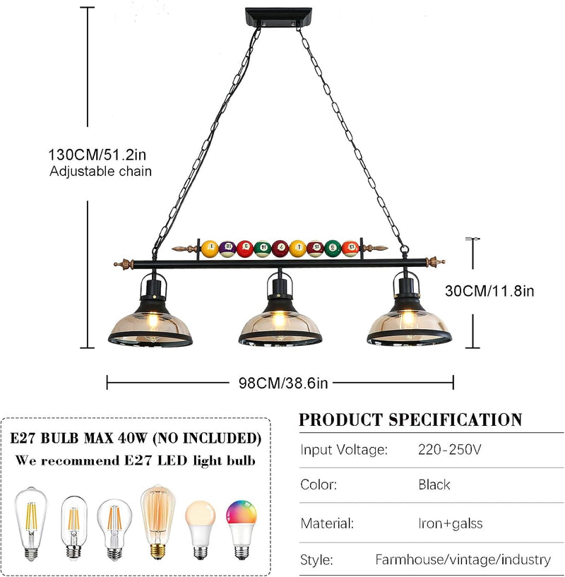 Retro Industrial Pendant American Wrought Iron Snooker Bar