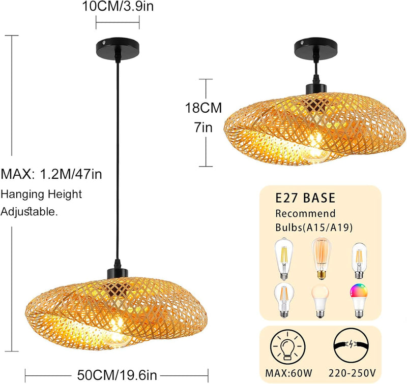 Bamboo Lampshade Light Straw Retro Hat Pendant Creativity