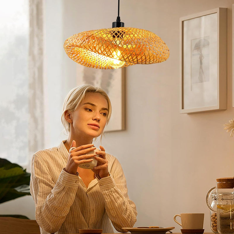 Bamboo Lampshade Light Straw Retro Hat Pendant Creativity