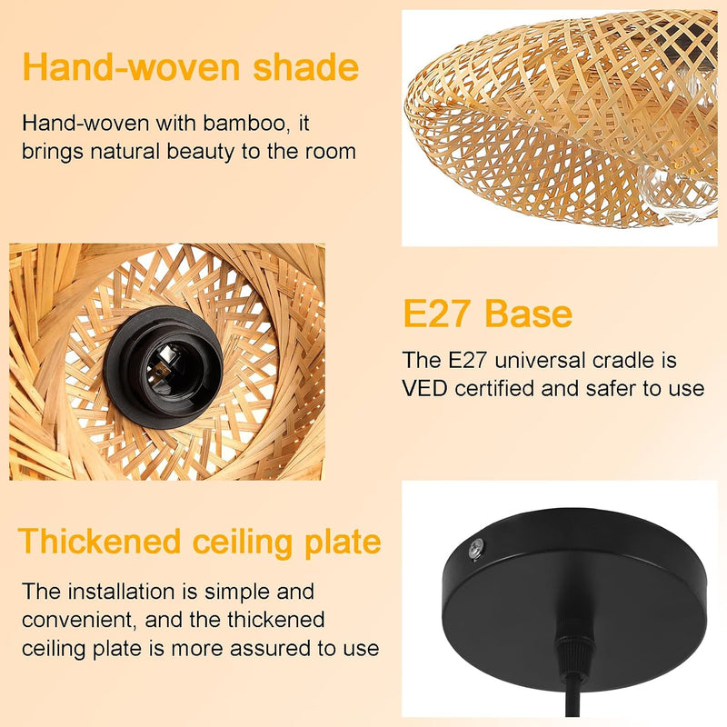 Bamboo Lampshade Light Straw Retro Hat Pendant Creativity