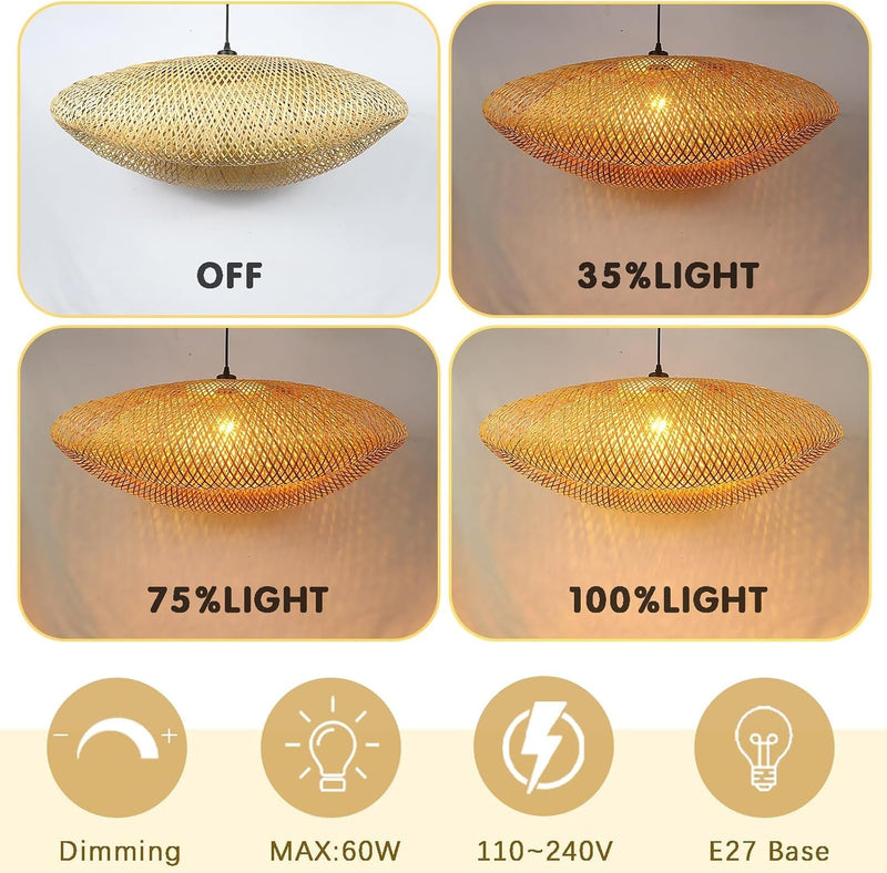 Bamboo Lampshade Light Straw Retro Hat Pendant Creativity