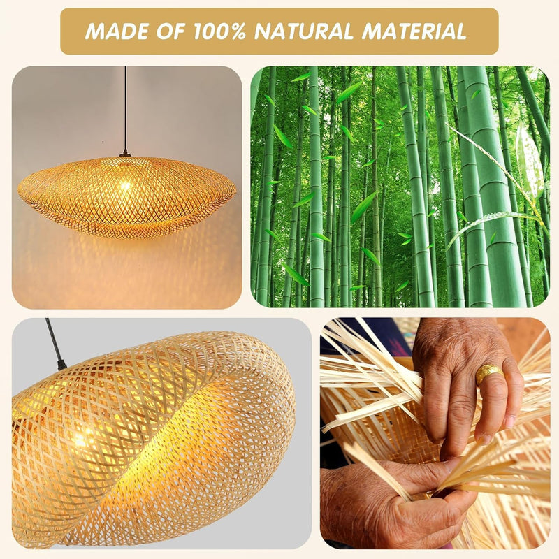 Bamboo Lampshade Light Straw Retro Hat Pendant Creativity