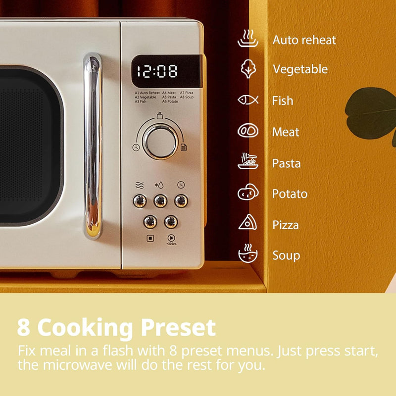 Retro Style 800W 20L Microwave Oven with 8