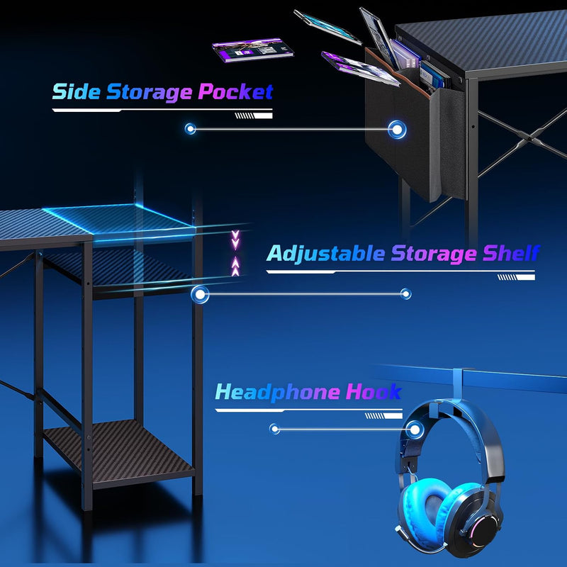 Corner Desk with Power Outlets Large Computer