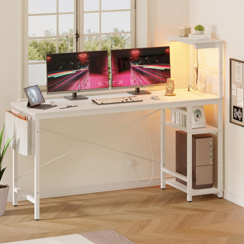 Corner Desk with Power Outlets Large Computer